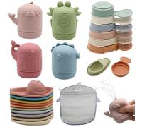 20Pezzi Giocattoli da Bagno Bambini, Giochi Animali in Silicone con Barchette da Bagno Impilabili e Cucchiaio, Giochi Acqua Giocattolo Che Nuota Giochi Vasca da Bambini 1 2 3 4 Anni