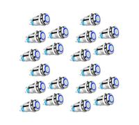20PZ 12Mm Interruttore un Pulsante un Scatto con Cappuccio Rotondo Alto, Interruttore un Pulsante nel Metallo Impermeabile con Luce Blu 12V / 24V