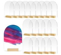 20pz Cartello Acrilico ad Arco Trasparente Vuoto con Supporti in Legno, Cupola ad Arco 14x10cm Espositore da Tavolo per Decorazioni per Insegne per Feste di Eventi di Nozze