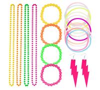 20pz Costume Donna Anni '80 Colorati Rosa Neon Collana Orecchino Braccialetti Accessori Vestiti Retrò per Festa a Tema 80s Carnevale Partito