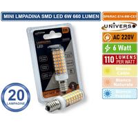 20PZ MINI LAMPADINA CORN LED SMD 2835 E14 6W WATT 660 LUMEN 3000K- 4000K - 6000K