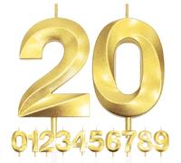 20th Candela di Compleanno Glitterata Oro, 3D Design Candele Numero, Decorazioni Cake Topper, Candela per Torta per Festa di Compleanno, Anniversario di Matrimonio, Baby Shower, Decorazione di Festa