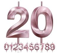 20th Candela di Compleanno Glitterata Oro Rosa, 3D Design Candele Numero, Decorazioni Cake Topper, Candela per Torta per Festa di Compleanno, Anniversario di Matrimonio, Decorazione di Festa