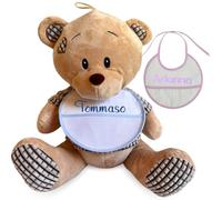 20Tipici Orso di Peluche Personalizzato 35cm - Orsacchiotto con Bavaglino Personalizzabile con Nome Ricamato - Azzurro o Rosa - Regalo Nascita|Compleanno| Baby Shower|Battesimo