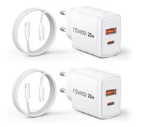 20W Caricatore USB C 2 Pezzi Caricabatteria Tipo C a 2 Porte (USBA USBC) con 2M