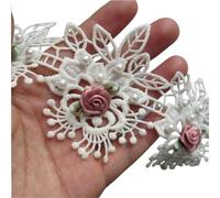 20x Gold Pearl Eyelash Flower Lace Trimming Embroidered Ribbon Fabric Sewing Craft For Costume Clothes Decoration 7cm*5cm(Beige)