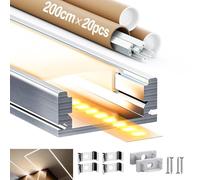 20x Profili in Alluminio da 2 Metri per Strisce LED (40mt), Canaline con Copertura Opaca, Max 12,1mm, Profilo Alluminio 17,4 x 7mm