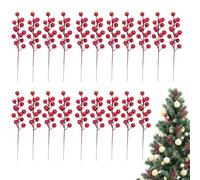 20x Red Berries Christmas Decor - 20cm/7.8inch Christmas Red Berries Brunch - Artificial Red Berry Stems, Holly Berry Branches, Fake Burgundy Berry Picks For Christmas Trees, Garlands And Table Vases