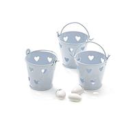 20x SECCHIELLI BIANCHI CUORI IN LATTA PORTACONFETTI BOMBONIERA CRESIMA BATTESIMO