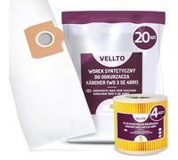20x Vellto Sacchetto per Aspirapolvere Compatibili con Kärcher 6.959-130 WD3 MV3 SE 4001 SE4002 V-17 V12 A 2150 2201 2201 F A 2204 Sacchetti di Ricambio Sacca Alternativa con 4x Filtro dell'Aria