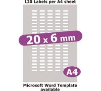 20x6mm 600 Etichette Bianco Opaco Carta 5 A4 Fogli Laser Carbone Getto Adesivi