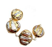 21,6 cm Biwa Bianco Perla D'Acqua Dolce Colore Oro Giallo Bordo pavimenta Wrap Bracciale hyperbole stile hip-hop per le donne