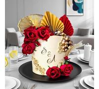 21 Decorazioni Per Torte Con Rose Rosse E Foglie Di Palma Di Ginkgo Per
