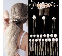 21 forcine per capelli da sposa, dorate, con perle, a forma di U, per damigelle d'onore, donne e ragazze