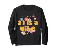 21 Is A Vibe - 21st Birthday Groovy Retro 21 Anni Bday Maglia a Manica