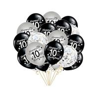 21 palloncini per il 10° compleanno, colore nero, argento, per ragazzi e ragazze, Happy 10° compleanno, palloncini in lattice, con coriandoli, decorazione per lui, figlio, 10 anni, a due cifre, 10°