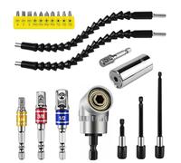 21 Pezzi Avvitatore Trapano Angolare Kit,105 Gradi Snodo per Avvitatore,1/4" Porta Inserti per Avvitatore, Adattatore Esagonale da 1/4" 3/8" 1/2", Prolunga Trapano Flessibile, per Punte Adattatore