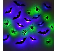 21 pezzi decorazioni per Halloween - 3D LED pipistrello, 12 luci a pipipistrello viola + 9 luci di ragno verdi - Adesivi da parete per Halloween - Decorazione esterna per casa, giardino, feste, stanza
