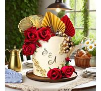 21 pezzi di decorazione per torta con rose rosse e foglie di palma ginkgo