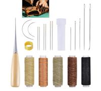 21 Pezzi Set da Cucito per Pelle con Filo per Cucire il Cuoio, Kit di Riparazione Manuale per Tappezzeria, Aghi Curvi e Dritti di Varie Dimensioni per Cuoio Tela Pelliccia Materassi