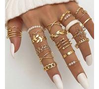 21 pezzi Set di anelli per le nocche con strass a forma di farfalla, perle, catena geometrica, fiori, foglie, perle finte, adatto per donne, uso quotidiano, spiaggia, estate, San Valentino, Festa dell