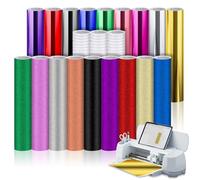 21 pezzi Smart Vinyl Permanent per Cricut Explore 3/Maker 3, 9 effetto specchio in vinile metallizzato e 9 glitter in vinile olografico, con 3 pellicole di trasferimento autoadesive e rimovibili per