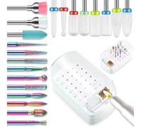 21 punte da trapano per unghie con custodia, lima per unghie elettrica per cuticole diamantate da e kit di punte per unghie in gel acrilico, punte per rimozione cuticole per manicure pedicure