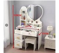 21 SHOP® Mobile Toeletta Scrivania con Specchio forma Cuore per Trucco Set mensole, cassetti laterali e centrale e sgabello tavolo cosmetici per ragazze bambine Centro di Bellezza 120X80X35 - BIANCO