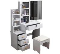 21 SHOP® Mobile Toeletta Scrivania con Specchio Scorrevole per Trucco Set mensole, cassetti laterali e centrale e sgabello tavolo cosmetici per ragazze bambine Centro di Bellezza 130X80X35 - BIANCO