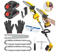 21 V Saw senza cavo e mini motosega in 1, polo di estensione retrattile da 5,9 piedi, sega elettrica da 550 W con batterie 2 x 1,5 ore, motosega leggera per il taglio, giallo