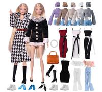 21 Vestiti Compatibile con Barbie, 1 Mila Uccello Karo Cappotto, 2 Little Fragrance Set, 2 Gonne, 2 Top, 2 Pantaloni, 1 Cappello, 3 Accessori, 8 Scarpe per Bambole Casuale