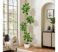 210 cm Grande Ficus artificiale realistico, pianta finta interna/esterna con vaso, schiuma e ciottoli, multi tronco e fogliame, senza manutenzione, albero artificiale decorativo per soggiorno, ufficio