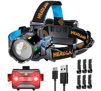 210000 Lux 12 Modalità Torcia Frontale Rosso Avviso e Sensore, 95H Standy 125° Lampada Frontale Regolabile e Fuoco Regolabile, Torcia Frontale Led Ricaricabile Impermeabile IP65 per Pesca Trekking
