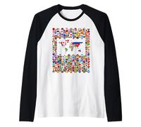 213 bandiere, tutte le bandiere del mondo, mappa del mondo. Maglia con Maniche Raglan