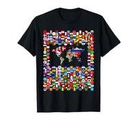 213 bandiere, tutte le bandiere del mondo, mappa del mondo. Maglietta