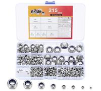 215 Pz Dadi Autobloccanti per Bulloni, Dado Esagonale, Dadi Esagonali con Inserti in Nylon, Kit Assortimento Dado Bloccaggio per Viti Filettati Barre Filettate, M2 M3 M4 M5 M6 M8 M10 M12