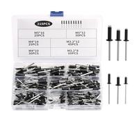 215 PzRivetti Alluminio, Rivetti Pop, 3,2mm 4mm 5mmRivetti Ciechi in Alluminio, Rivetti a Strappo a Flangia Grande Neri per Metallo, Mobili, Auto, Navi (8/10/12/14/16 mm)