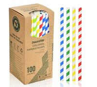 216 x 10 mm, cannucce di carta, strisce colorate, 100 pezzi, per frullati e frappè, carta resistente a 4 strati, durata di almeno un'ora