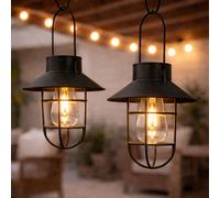 21cm Lanterna Appesa Solare Vintage Filament LED Nera Calda IP44 Giardino