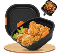 21cm Teglia per Friggitrice ad Aria [Set da 2] - Struttura in Acciaio Inox Indeformabile, Pieghevole e Lavabile in Lavastoviglie - Con Ninja/Philips/COSORI/Tefal/Russell Hobbs/Cecotec/Princess