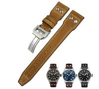 21mm Cinturino In Pelle Per IWC Big Pilot Watch Mark 18 Spitfire TOP GUN Hamilton Pelle Bovina Morbido Cinturino Orologio, Gold Buckle