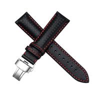 21mm Nero Pelle Cuciture Rosse Cinturino Fit For Jacques Lemans Watches