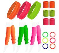 21Pcs Accessori Anni 80 Donna/Uomo Costume 80s Fascia Capelli y Polsini, Scaldamuscoli, Neon Colorate Travestimento Retrò per Festa a Tema 80s Carnevale Cosplay, Partito Addio al Nubilato