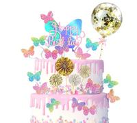 21Pcs Farfalle Decorazioni per Torte, Kit di Decorazioni di Compleanno con 15 Piccole Farfalle Arcobaleno Topper per Torte per Ragazze Festa di Compleanno Forniture di Nozze