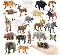21pz / set Mini realistici Animali del bosco Modellini, piccole figure in plastica di simulazione Nord americani e africani - Leone Giraffa Alce Procione Orso e altro ancora giungla safari animali fig