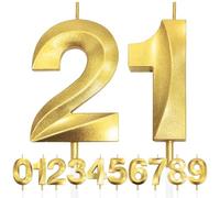 21st Candela di Compleanno Glitterata Oro, 3D Design Candele Numero, Decorazioni Cake Topper, Candela per Torta per Festa di Compleanno, Anniversario di Matrimonio, Baby Shower, Decorazione di Festa