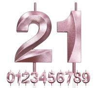 21st Candela di Compleanno Glitterata Oro Rosa, 3D Design Candele Numero, Decorazioni Cake Topper, Candela per Torta per Festa di Compleanno, Anniversario di Matrimonio, Decorazione di Festa