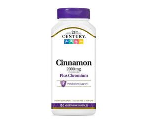 21st Century Cannella Plus Cromo, 2000 Mg, 120 Capsule Vegetali