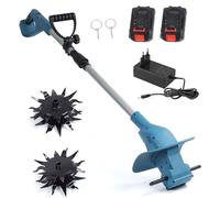 21V Cordless Tiller Cultivator,330 RPM Foldable with 4pcs Durable Steel Tines 2pcs 1300mAh Battery 9.5inches rototiller for Lawn Gardening raised flower beds