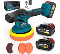 21V Lucidatrice Auto a Batteria, Lucidatrice Rotorbitale da 6 Pollici con 2 Batterie da 4.0Ah e 8 Velocità Variabili e 6000RPM
